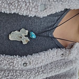 Natural Turquoise & Carved Stone Pendant Necklace